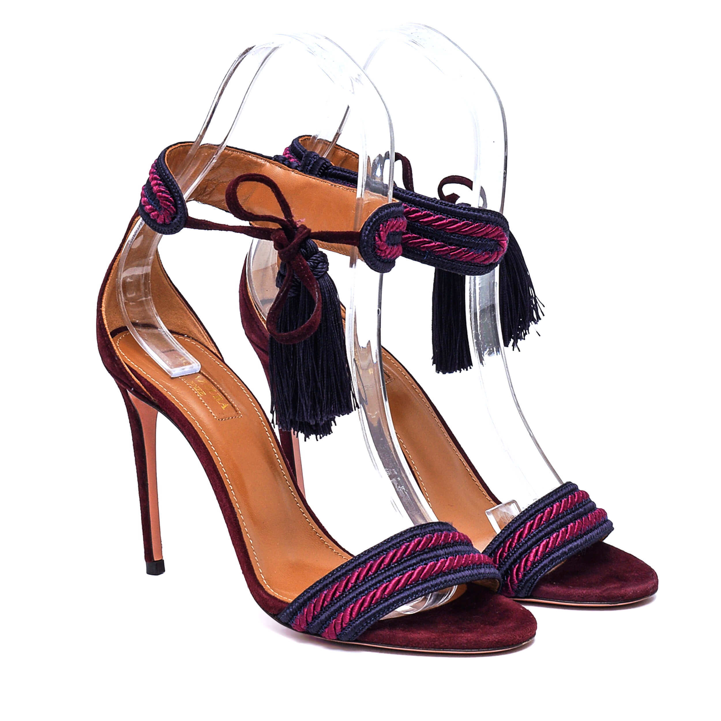 Aquazzura - Burgundy Suede Shanty Tassel Pump Sandals / 38